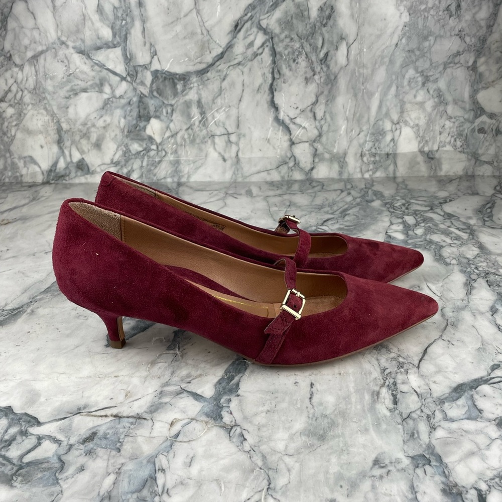 Vionic- Kit Minnie- Kitten Heel Suede Mary Jane Heels- Wine- Size 7.5 - Picture 9 of 13